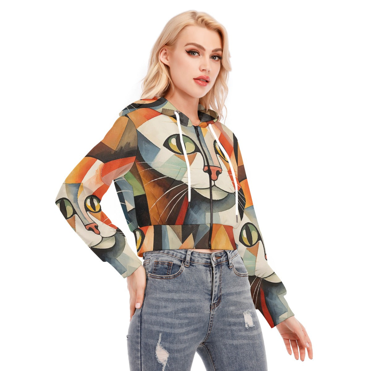 All-Over Print Women's Crop Top Hoodie With Zipper Closure