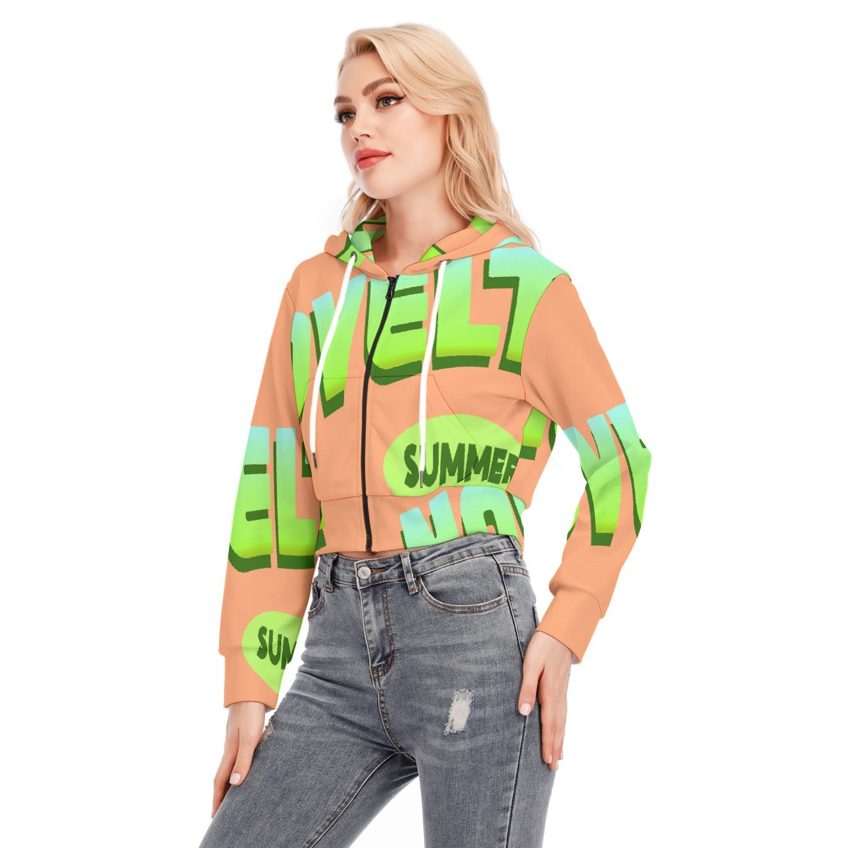 All-Over Print Women's Crop Top Hoodie With Zipper Closure
