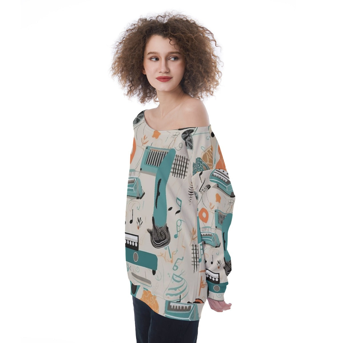 All-Over Print Oversized Women's Off-Shoulder Sweatshirt