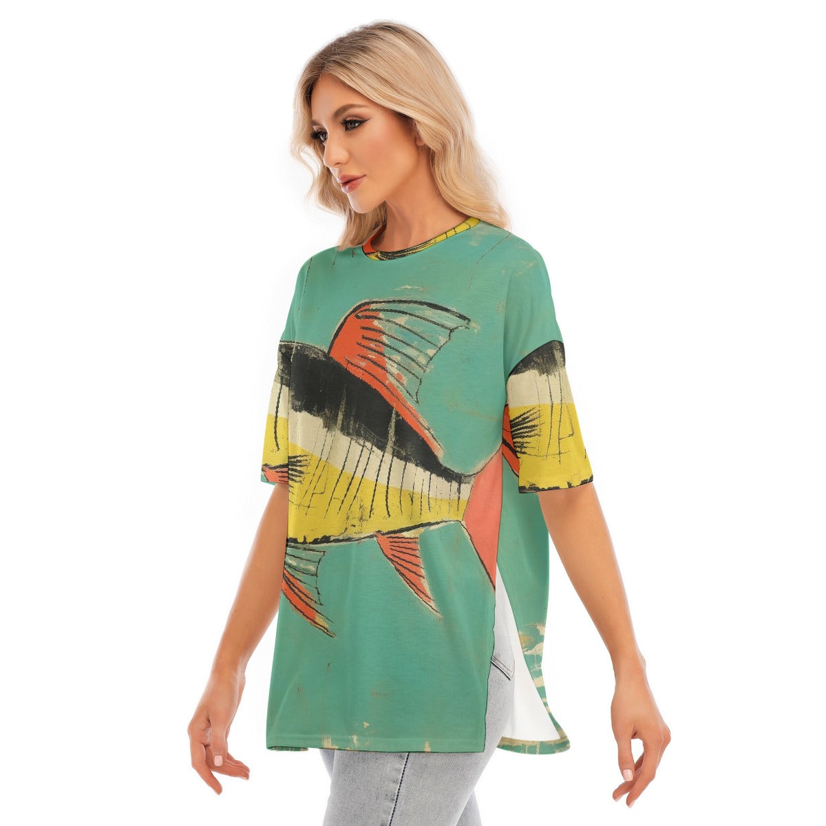 All-Over Print Women's Short Sleeves T-shirt With Hem Split