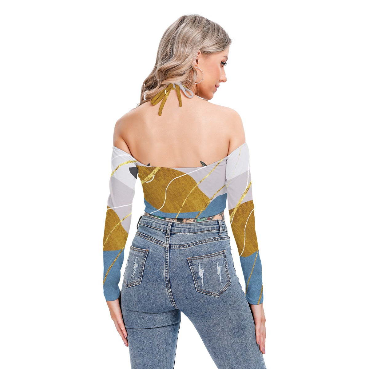 All-Over Print Women's Halter Lace-up Top