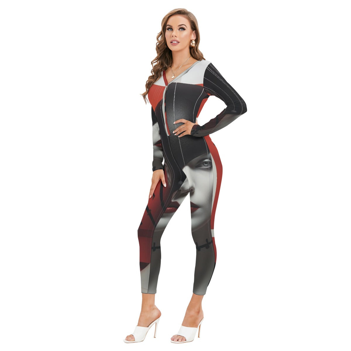 All-Over Print Women's Plunging Neck Jumpsuit