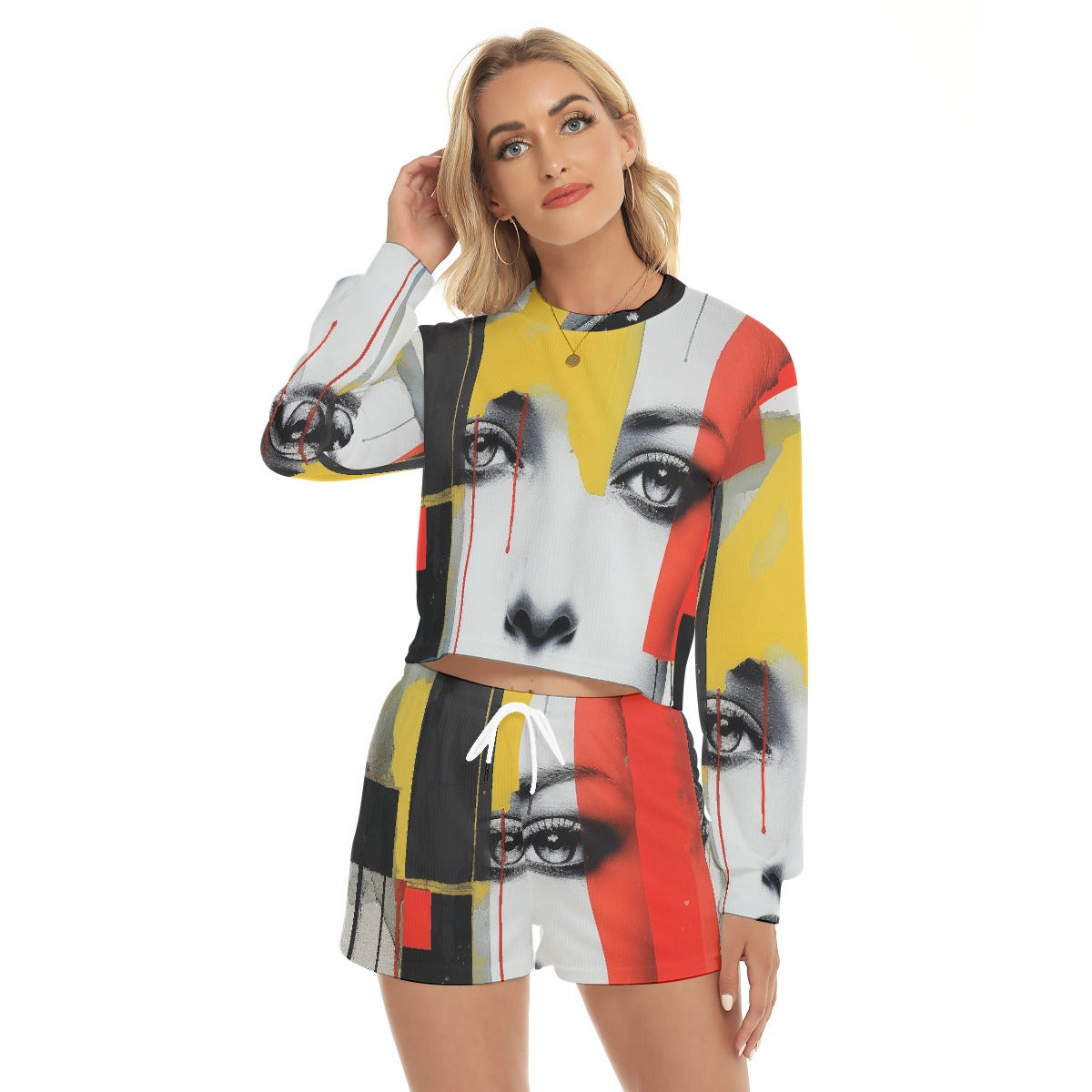 All-Over Print Women's Short Sweatshirt And Pants Suit