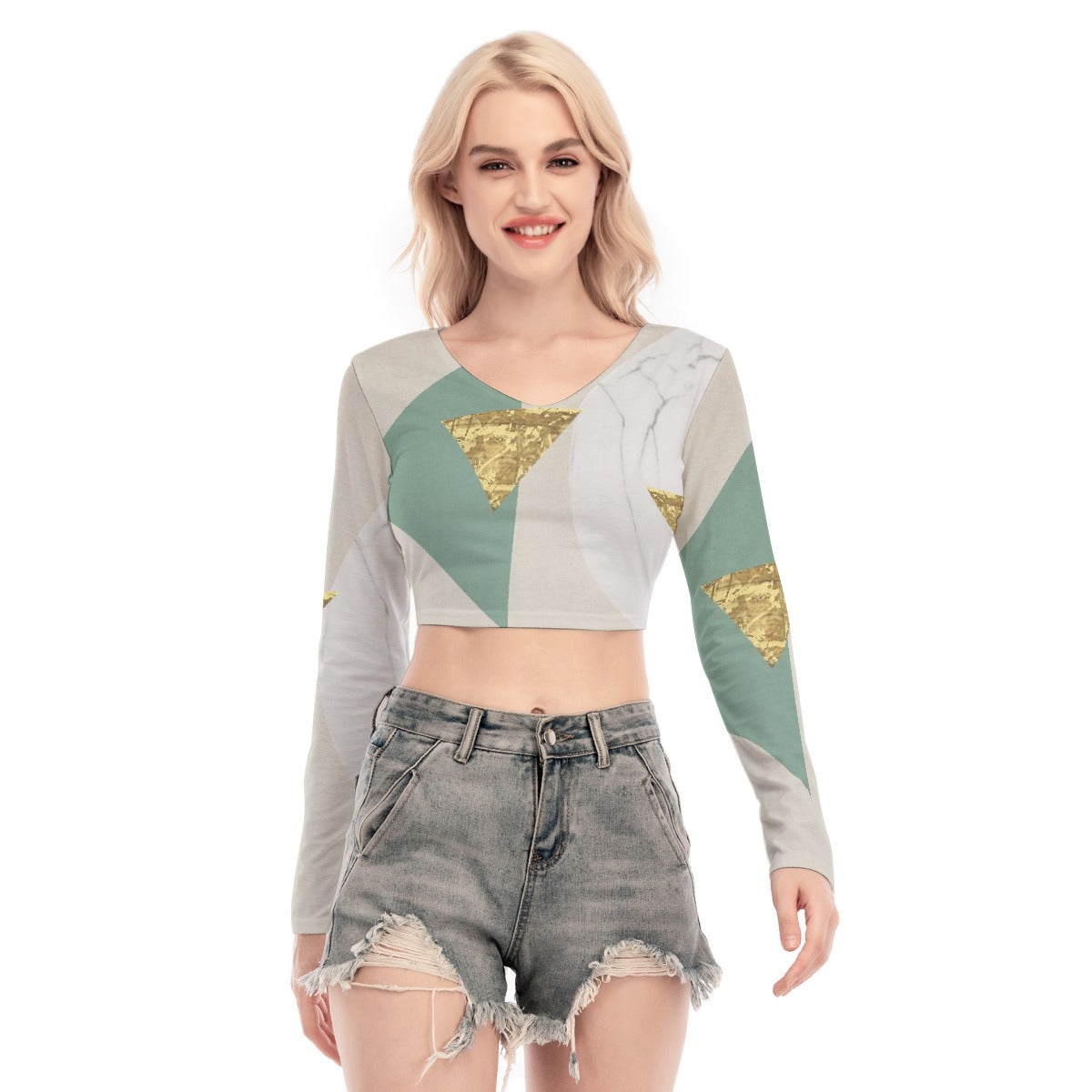 All-Over Print Women's Back Hollow T-shirt With Strap