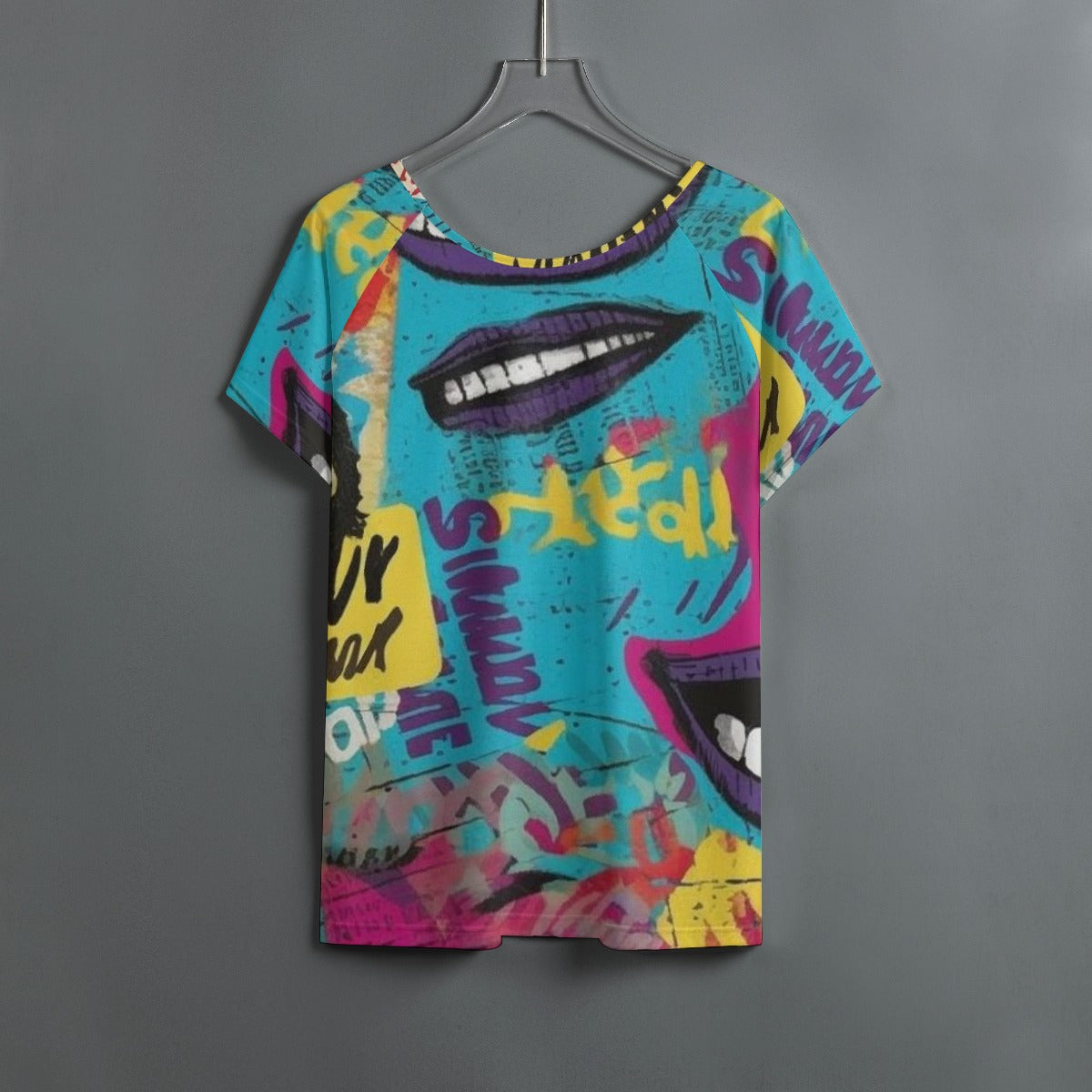 All-Over Print Women's Round Neck T-shirt With Raglan Sleeve