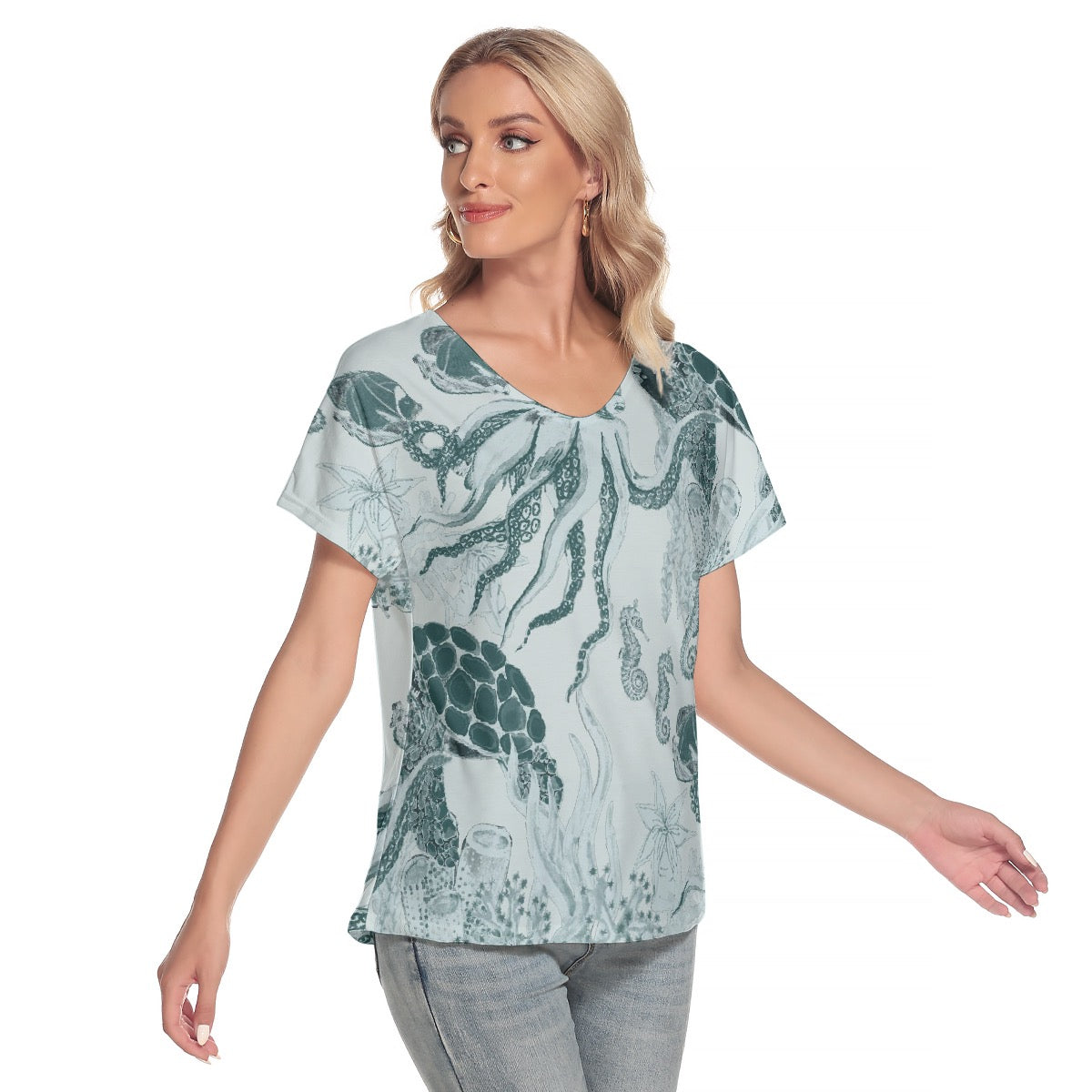 All-Over Print Women's Loose V-neck Short Sleeve T-shirt