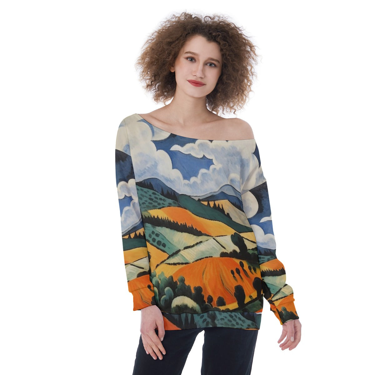 All-Over Print Oversized Women's Off-Shoulder Sweatshirt