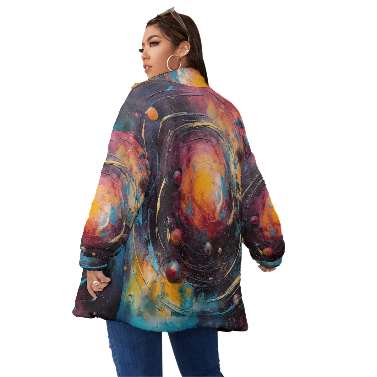 All-Over Print Unisex Borg Fleece Stand-up Collar Coat With Zipper Closure(Plus Size)