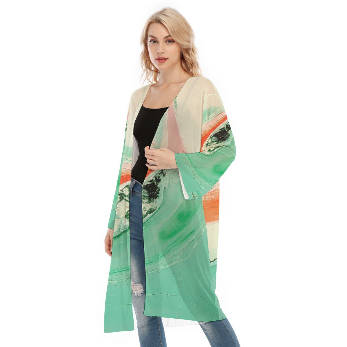 All- Over Print Women's Long Sleeve Mesh Cardigan