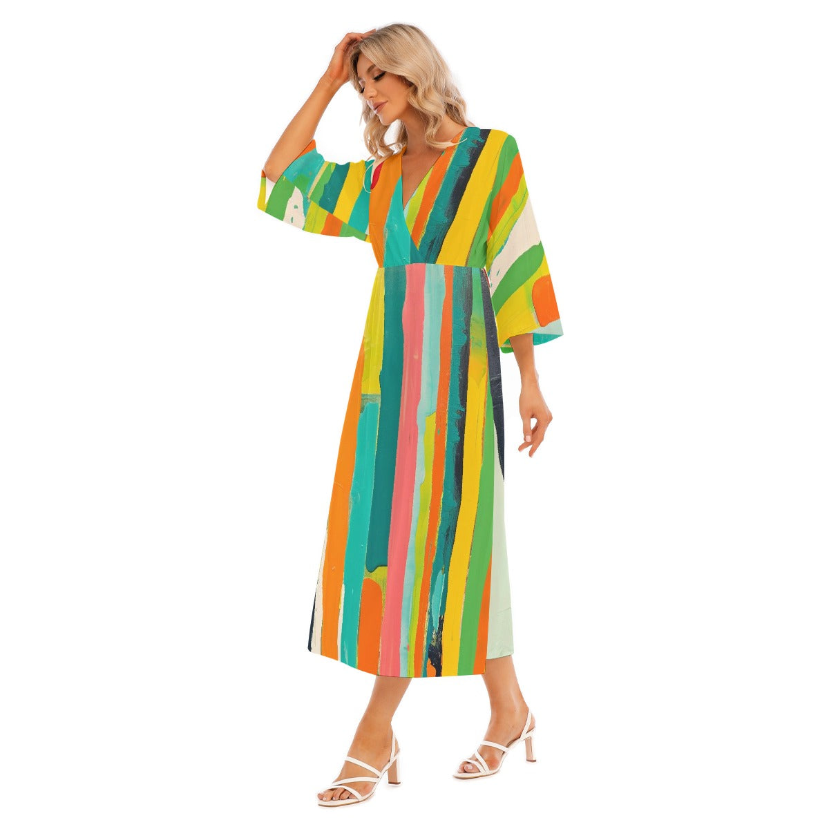 All-Over Print Women's Mid-Sleeve Long Dress