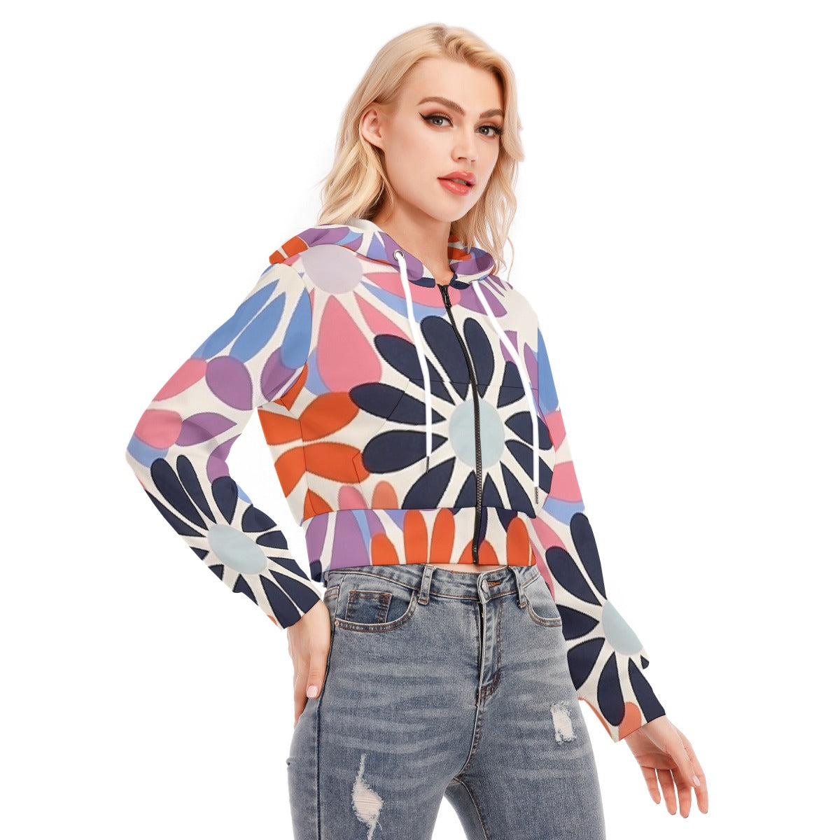 All-Over Print Women's Crop Top Hoodie With Zipper Closure