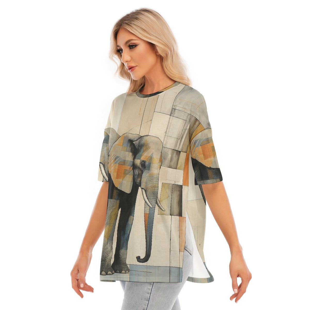 All-Over Print Women's Short Sleeves T-shirt With Hem Split