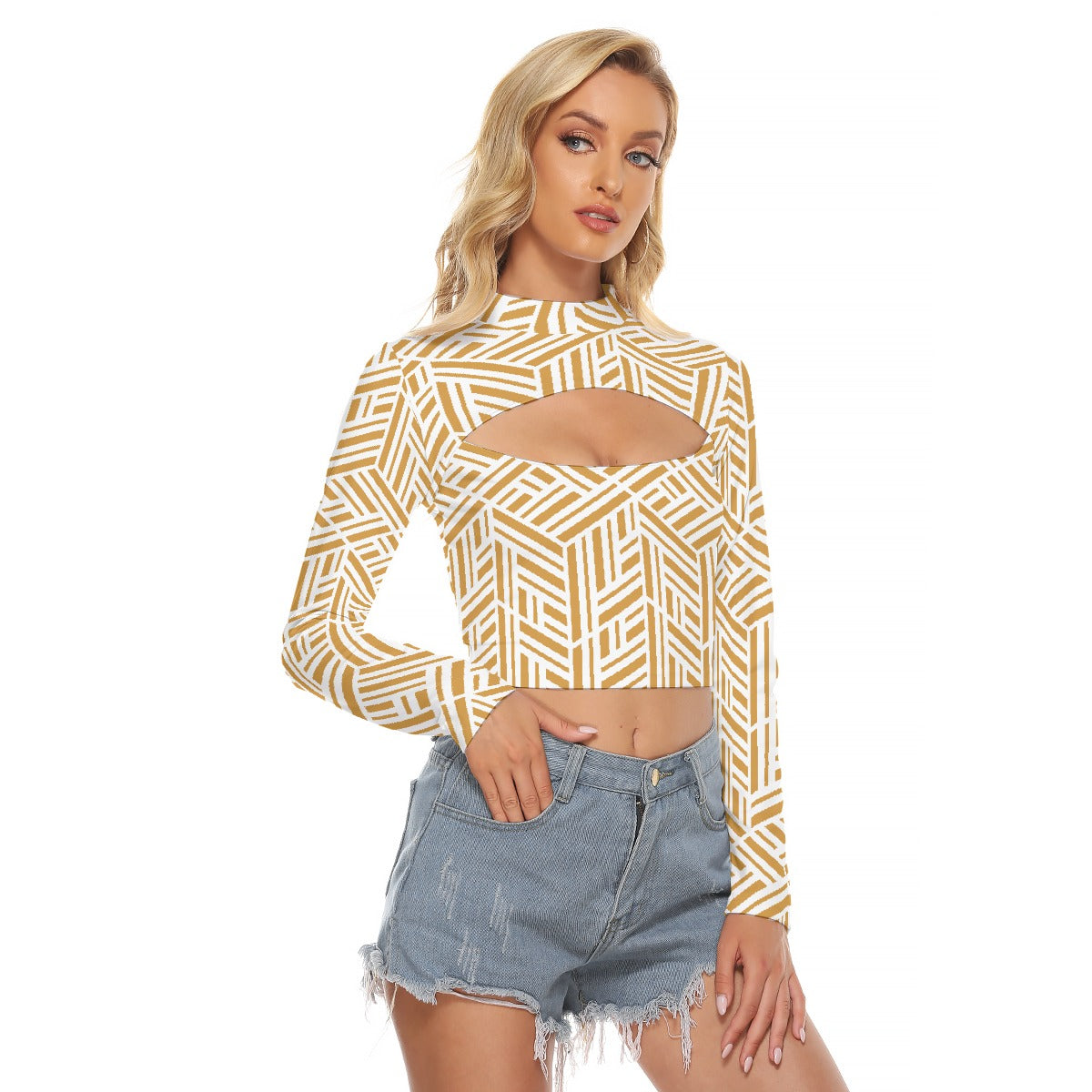 All-Over Print Women's Hollow Chest Keyhole Tight Crop Top