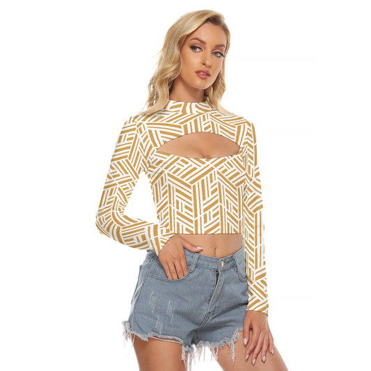 All-Over Print Women's Hollow Chest Keyhole Tight Crop Top