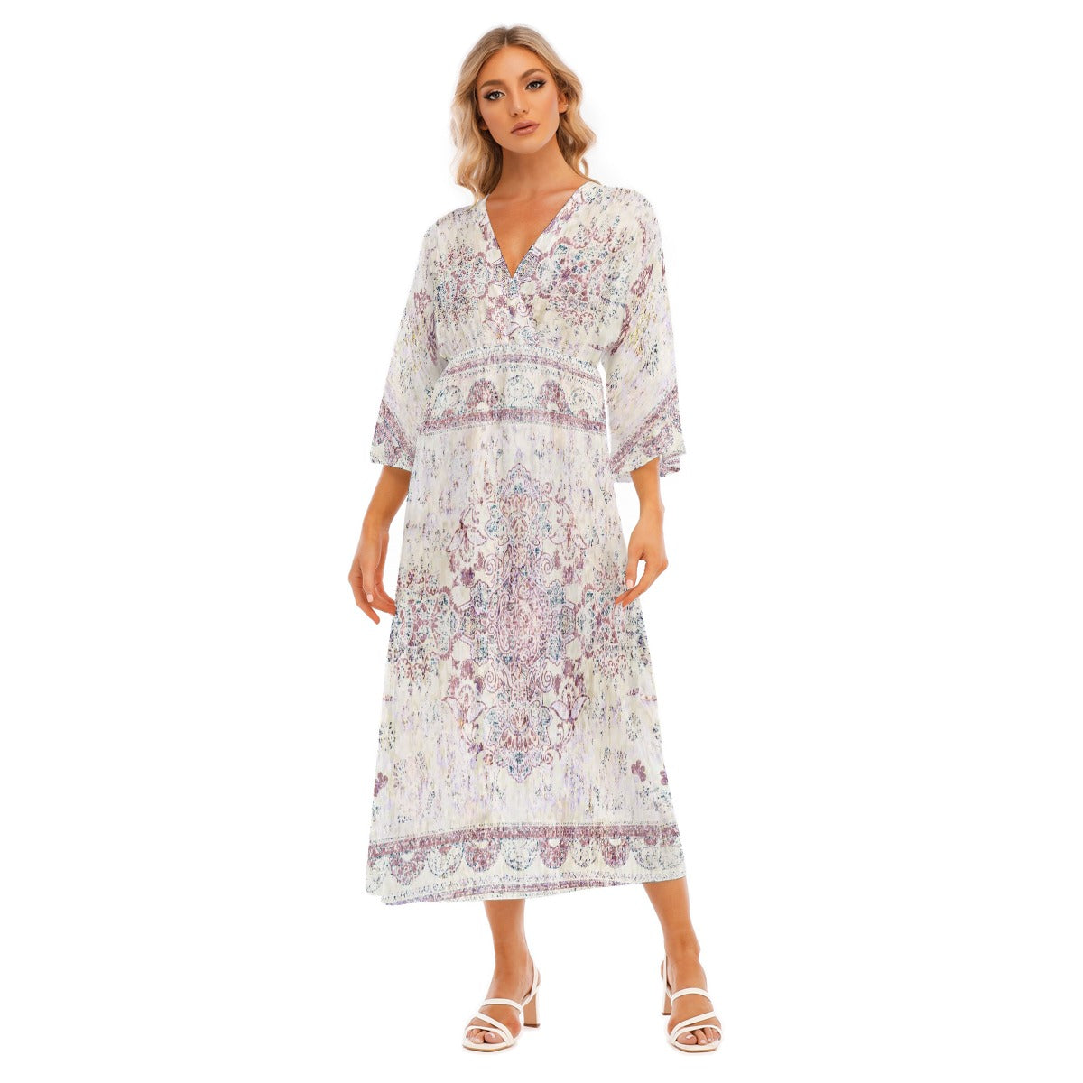 All-Over Print Women's Mid-Sleeve Long Dress