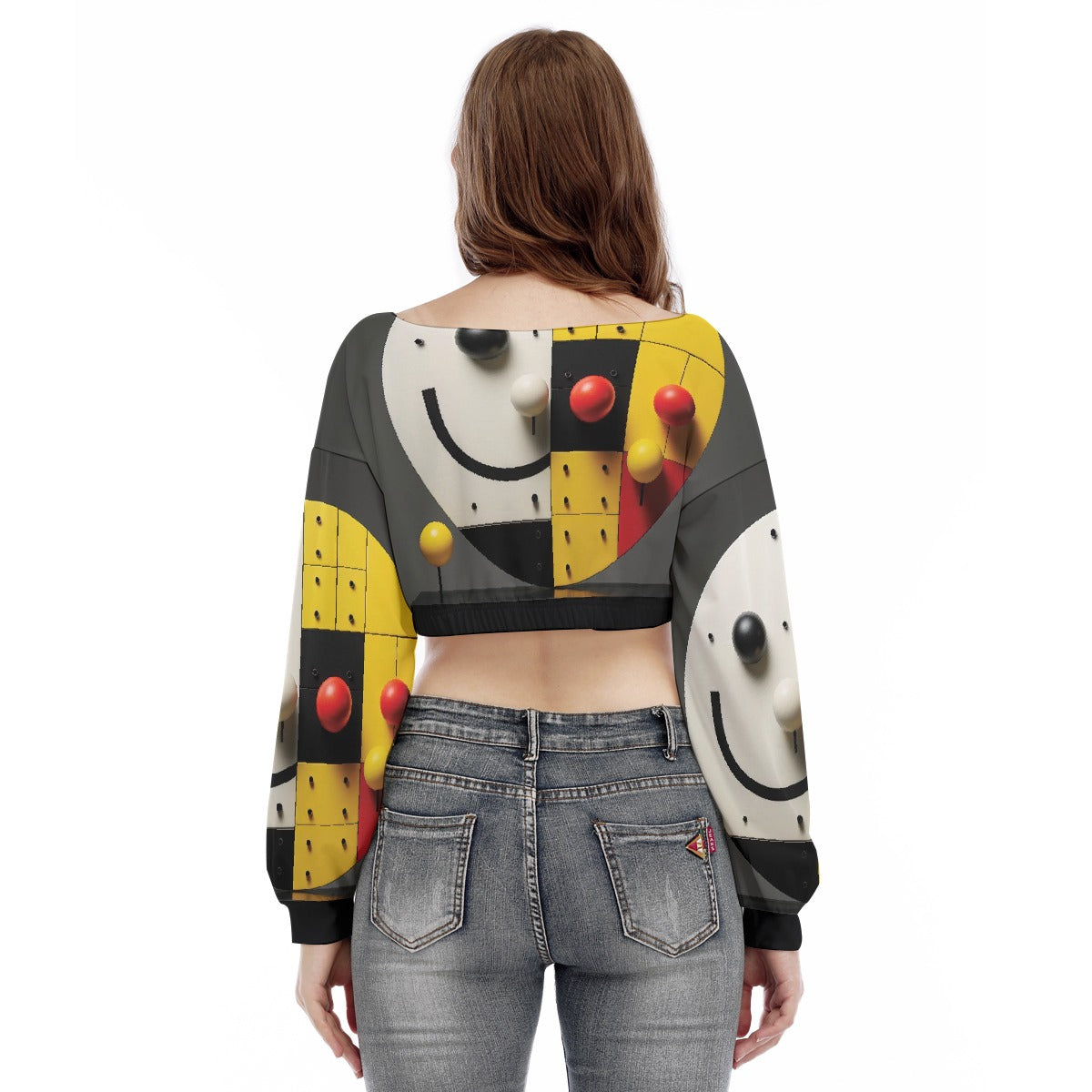 All-Over Print Women's V-neck Long Sleeve Cropped Sweatshirt