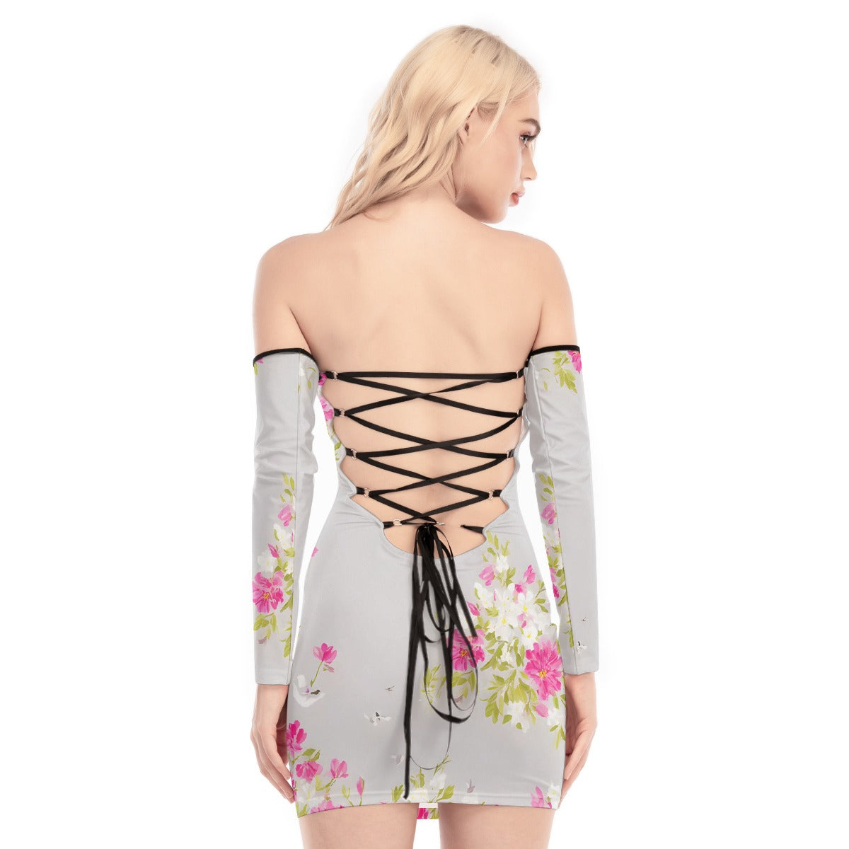 All-Over Print Women's Off-shoulder Back Lace-up Dress