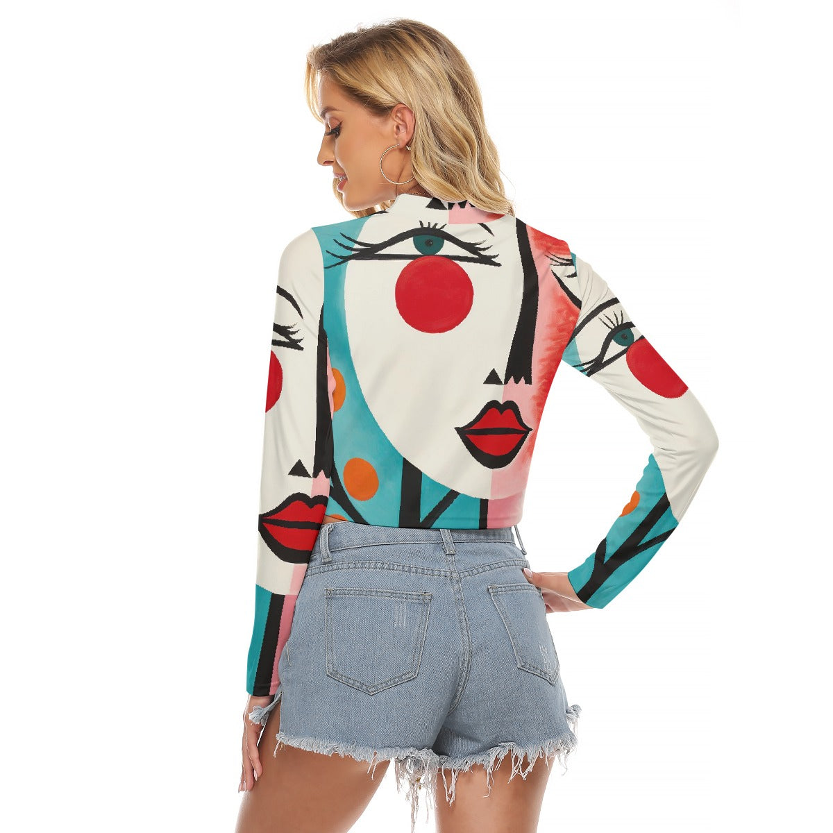 All-Over Print Women's Hollow Chest Keyhole Tight Crop Top