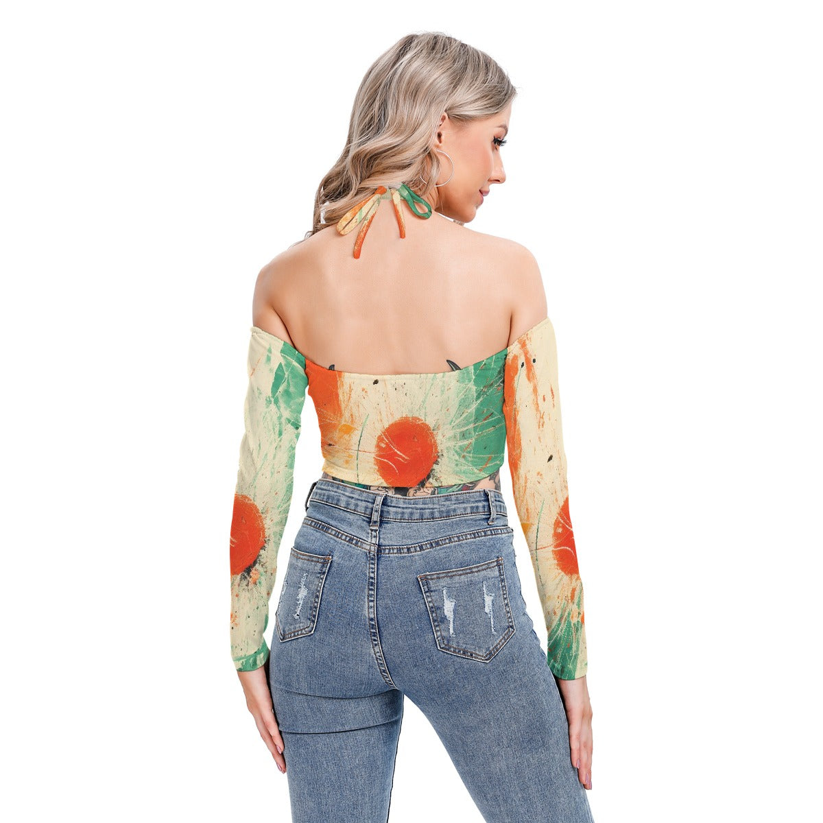 All-Over Print Women's Halter Lace-up Top