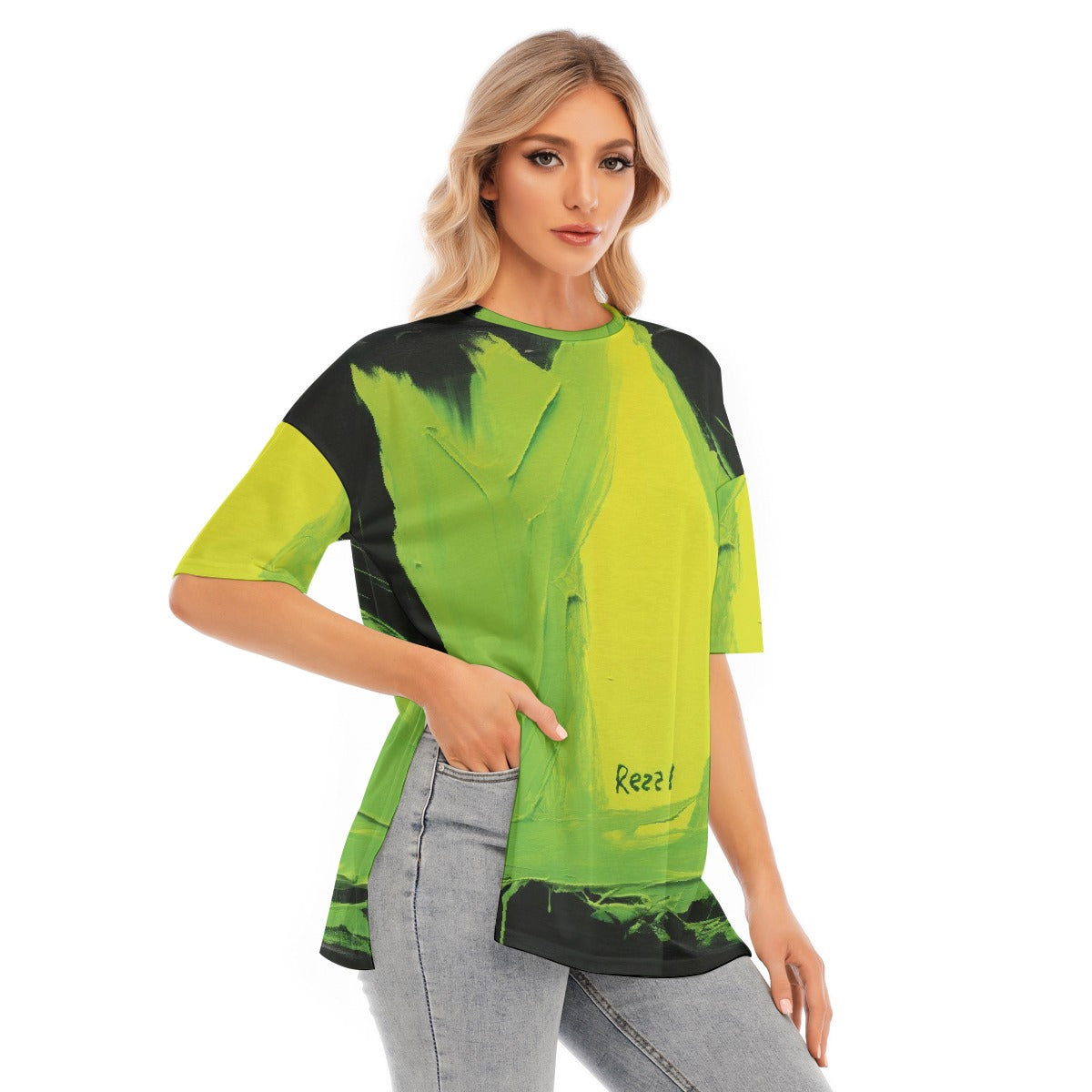 All-Over Print Women's Short Sleeves T-shirt With Hem Split