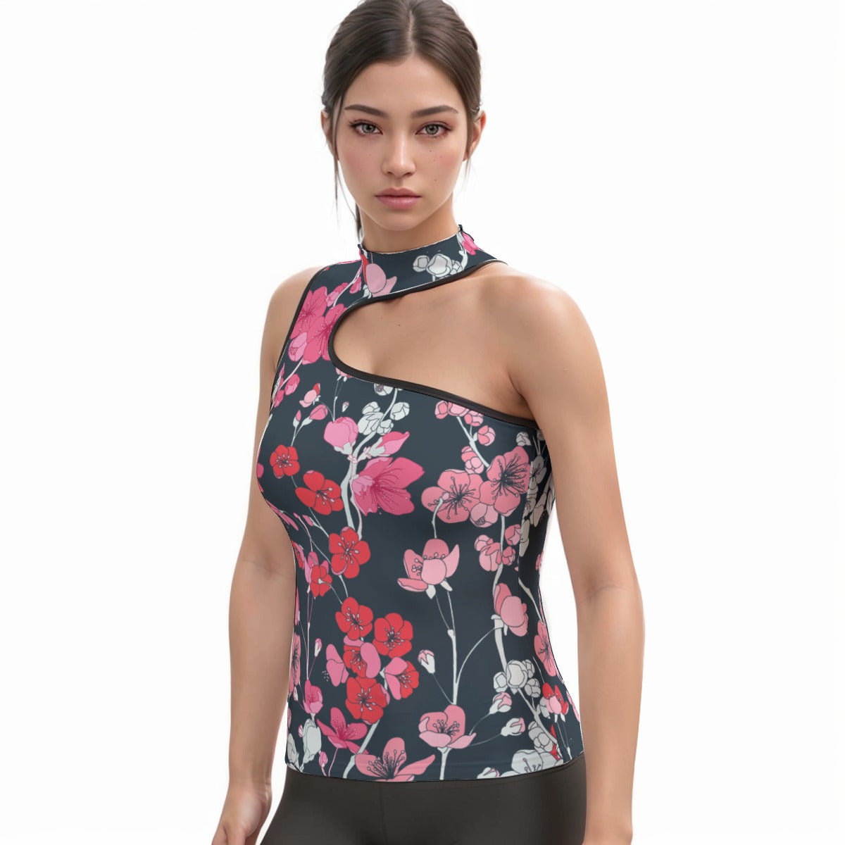 All-Over Print Women's Halter Sleeveless Asymmetrical Tank Top