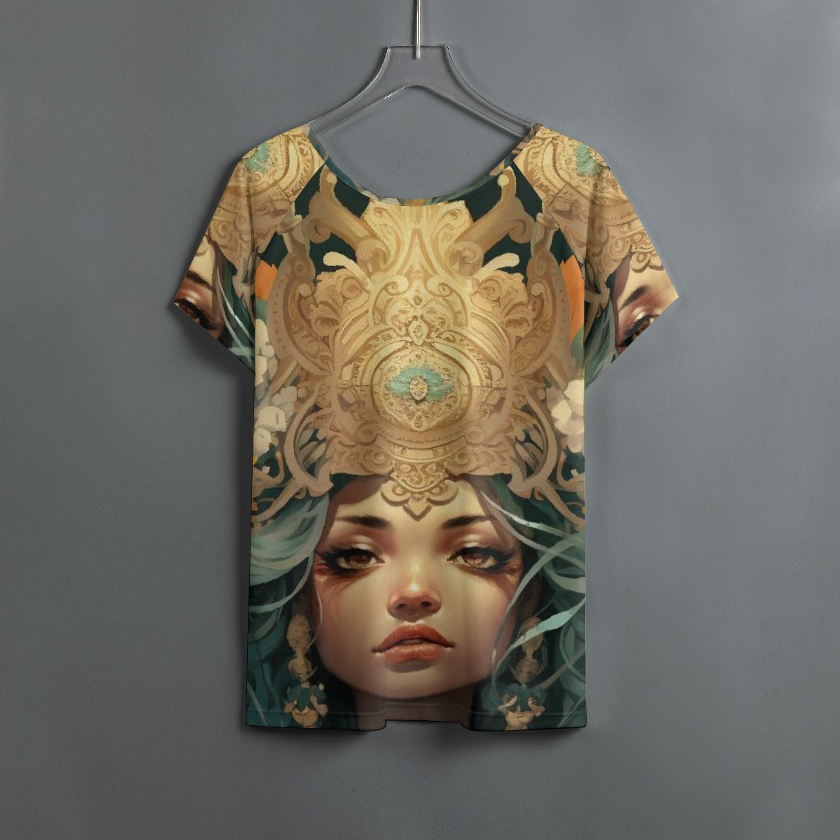 All-Over Print Women's Round Neck T-shirt With Raglan Sleeve