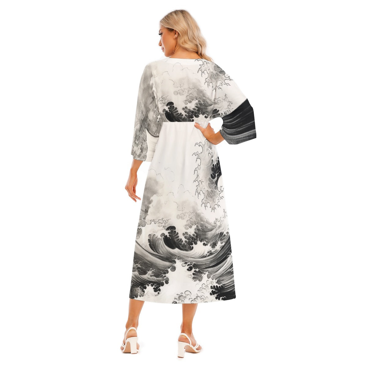 All-Over Print Women's Mid-Sleeve Long Dress