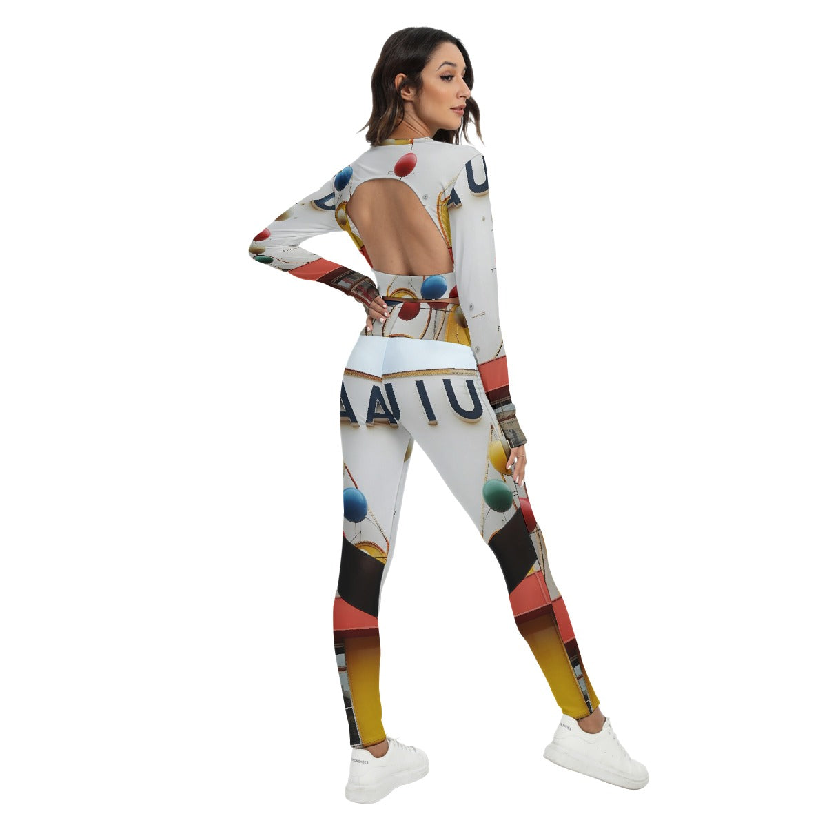 All-Over Print Women's Sport Set With Backless Top And Leggings