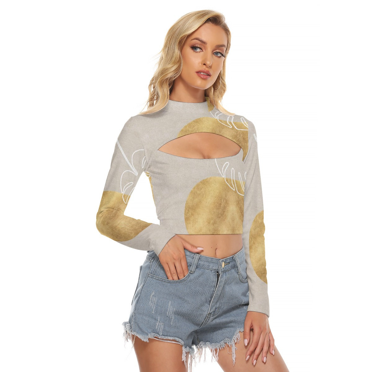 All-Over Print Women's Hollow Chest Keyhole Tight Crop Top