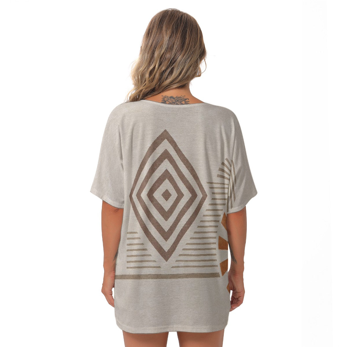 All-Over Print Women's Bat Sleeves V-Neck Blouse