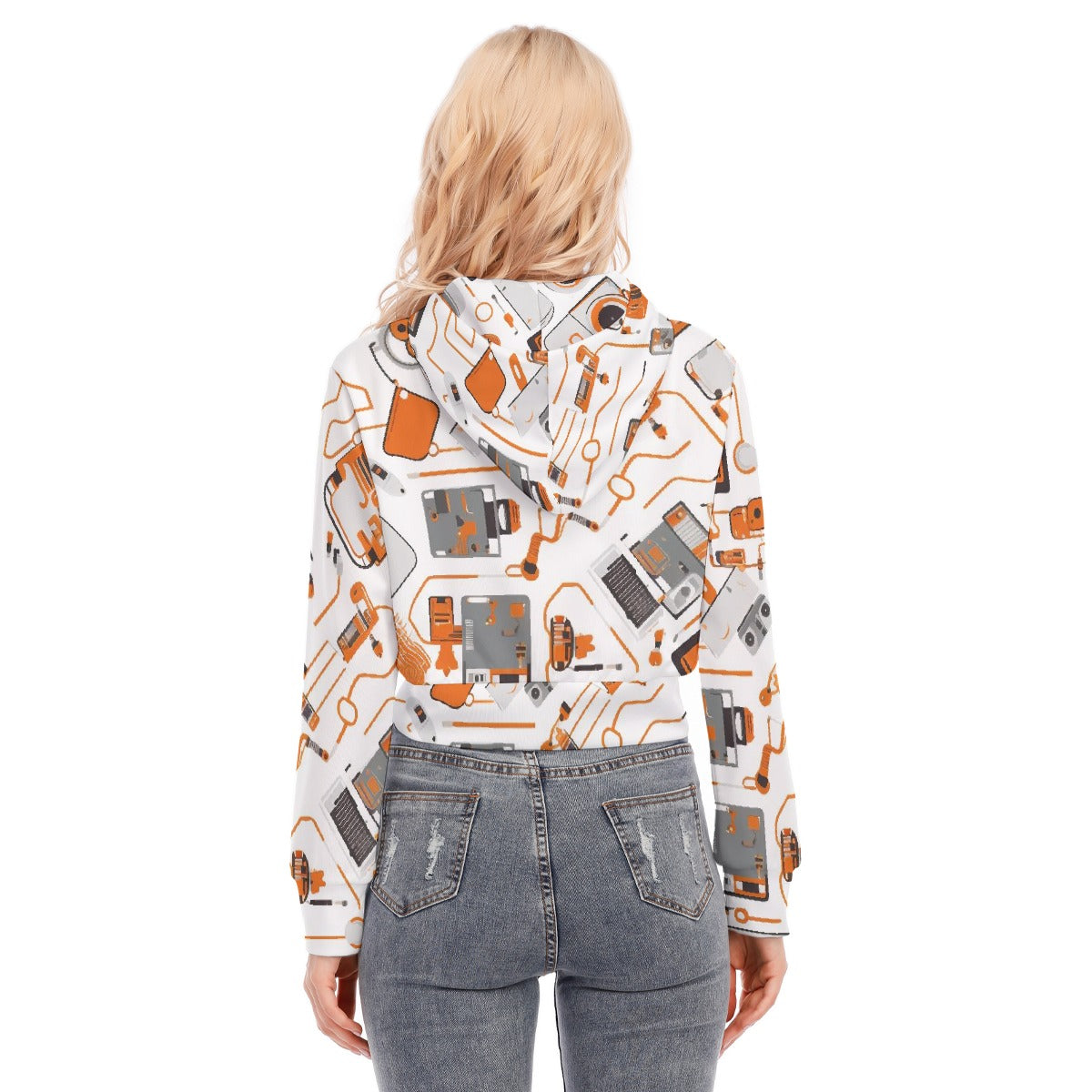 All-Over Print Women's Crop Top Hoodie With Zipper Closure