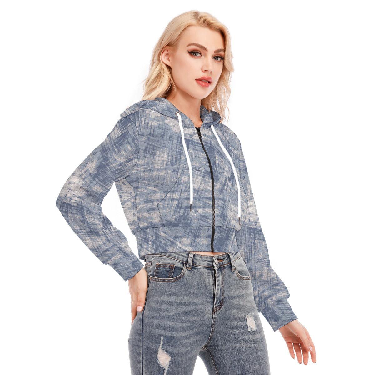 All-Over Print Women's Crop Top Hoodie With Zipper Closure