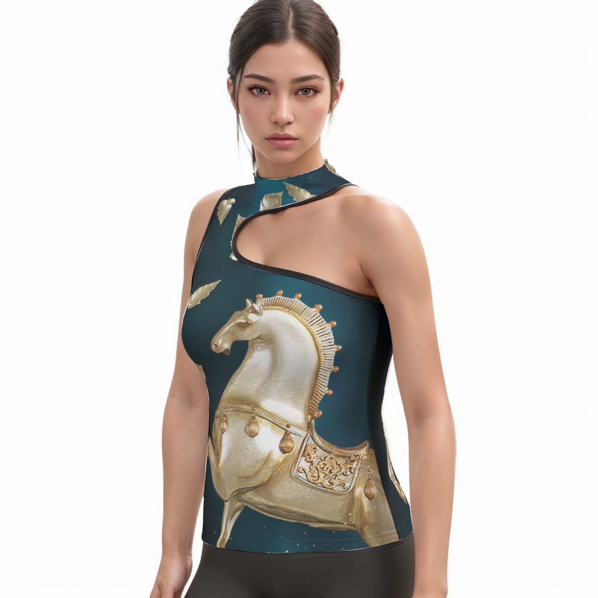 All-Over Print Women's Halter Sleeveless Asymmetrical Tank Top