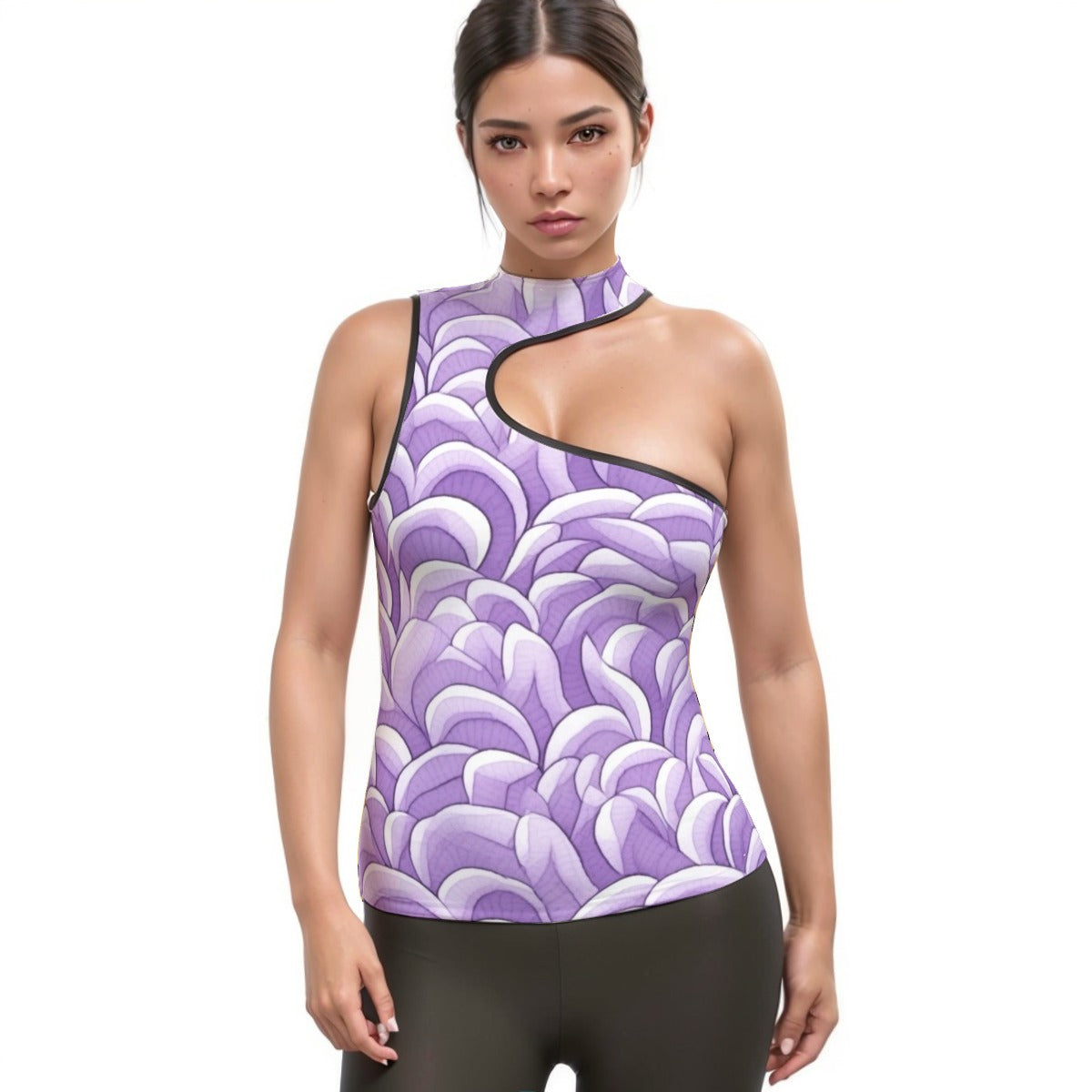 All-Over Print Women's Halter Sleeveless Asymmetrical Tank Top