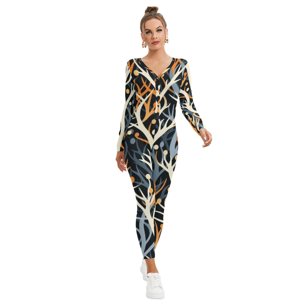 All-Over Print Women's Plunging Neck Jumpsuit