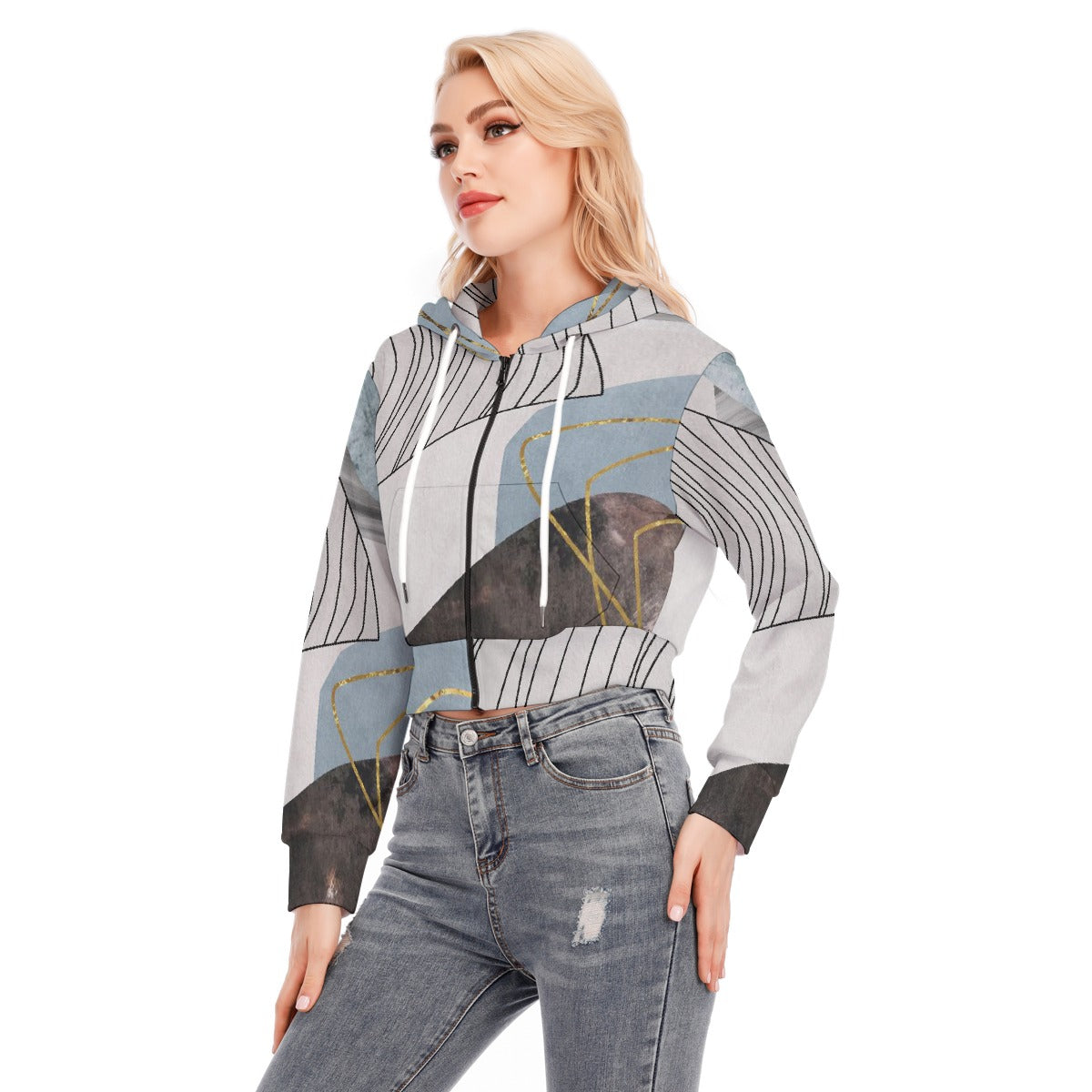 All-Over Print Women's Crop Top Hoodie With Zipper Closure