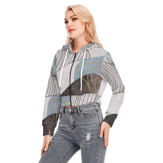 All-Over Print Women's Crop Top Hoodie With Zipper Closure