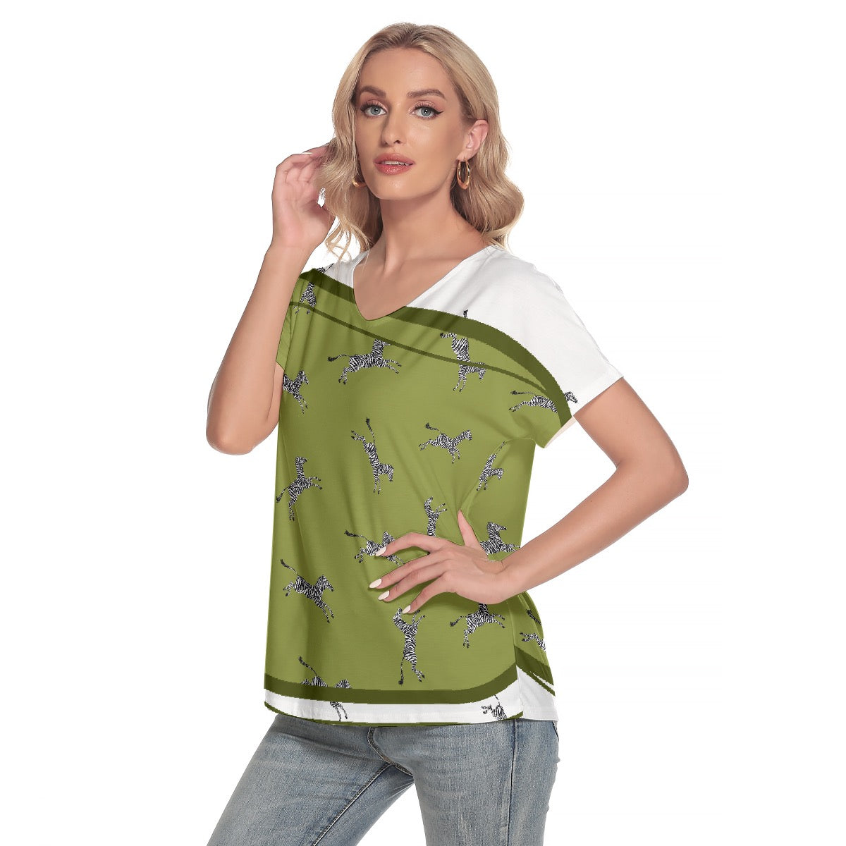 All-Over Print Women's Loose V-neck Short Sleeve T-shirt