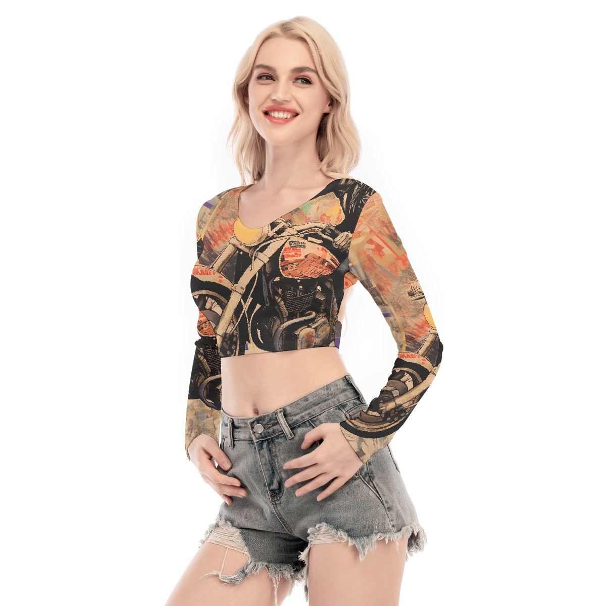 All-Over Print Women's Back Hollow T-shirt With Strap