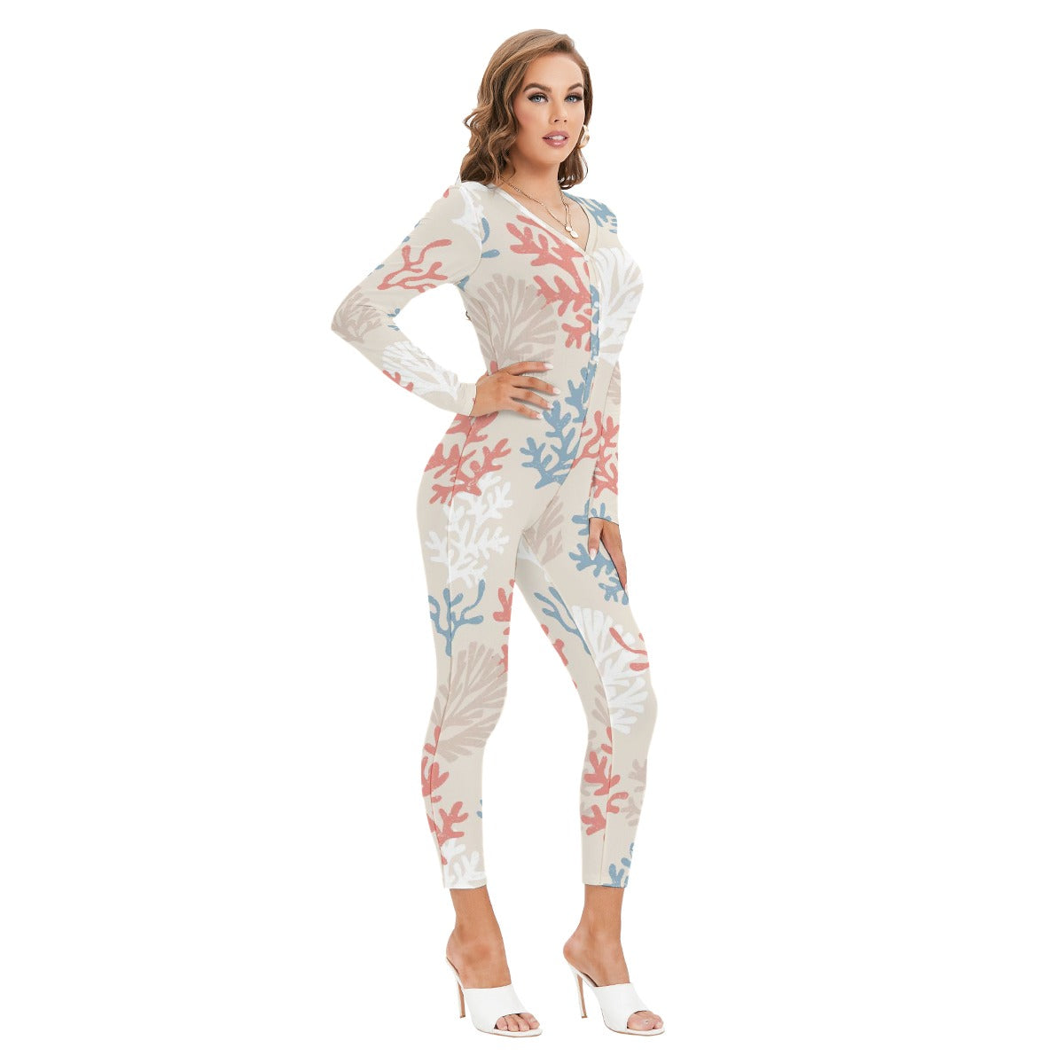 All-Over Print Women's Plunging Neck Jumpsuit