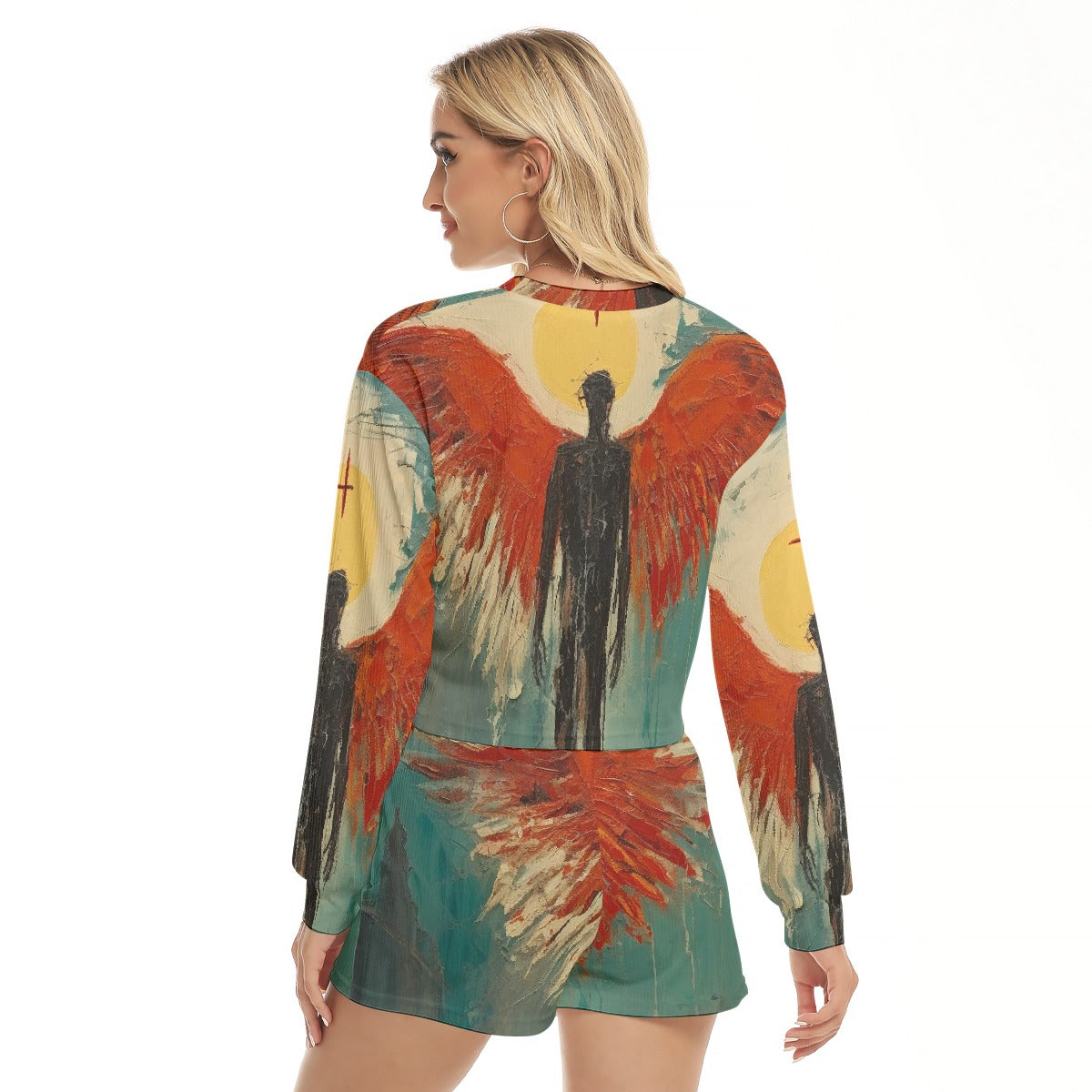 All-Over Print Women's Short Sweatshirt And Pants Suit