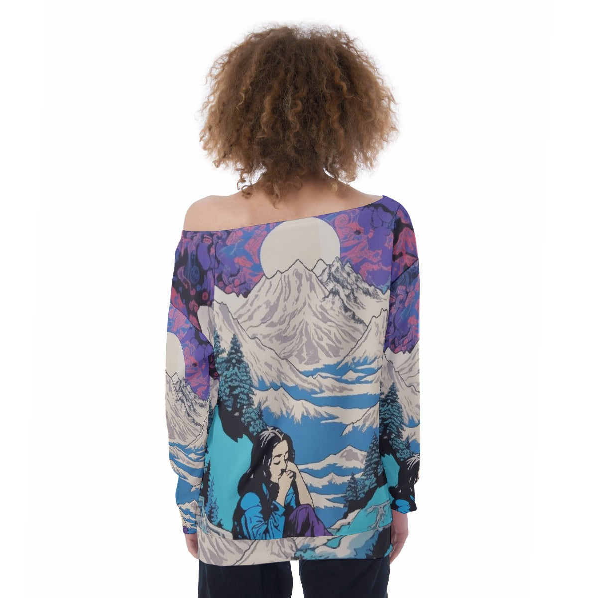 All-Over Print Oversized Women's Off-Shoulder Sweatshirt