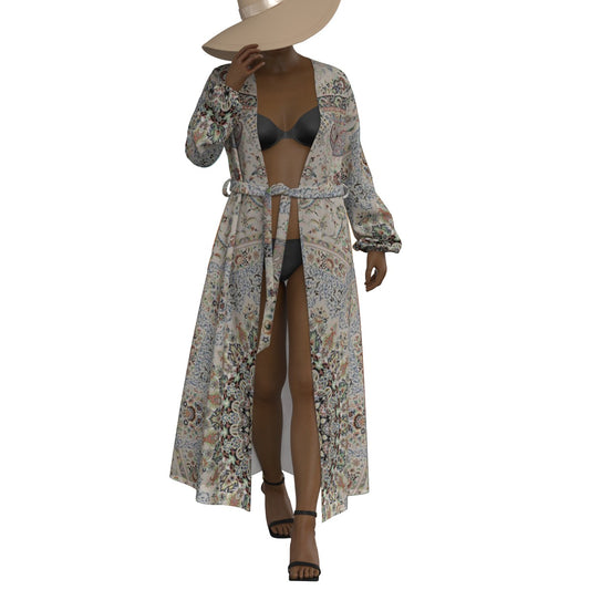 All-Over Print Women's Lace-up Chiffon Robe