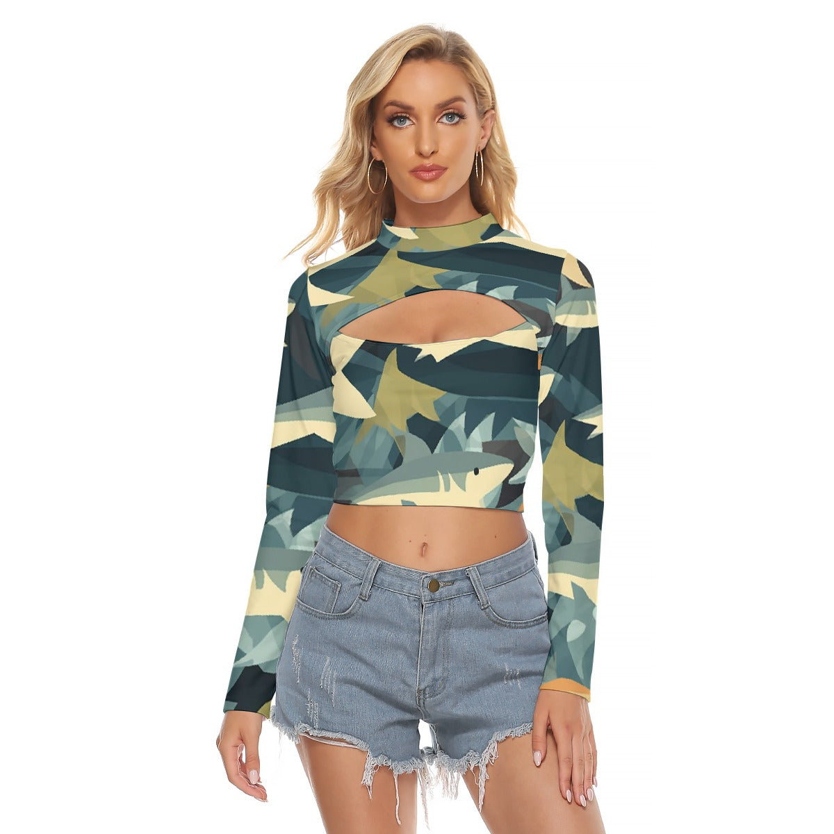 All-Over Print Women's Hollow Chest Keyhole Tight Crop Top