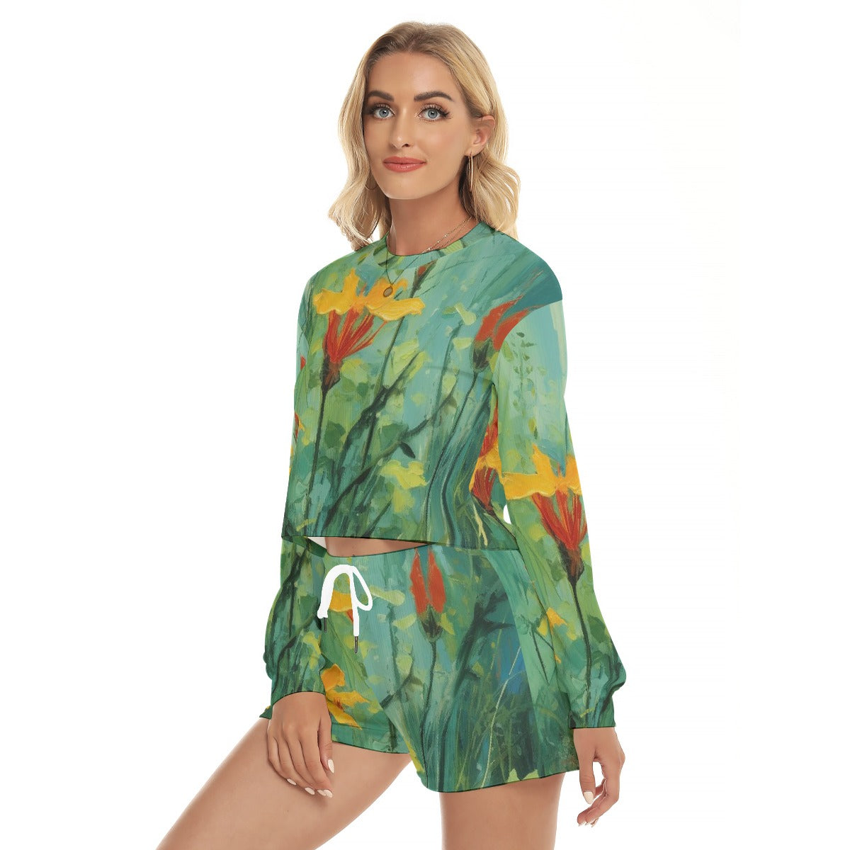 All-Over Print Women's Short Sweatshirt And Pants Suit