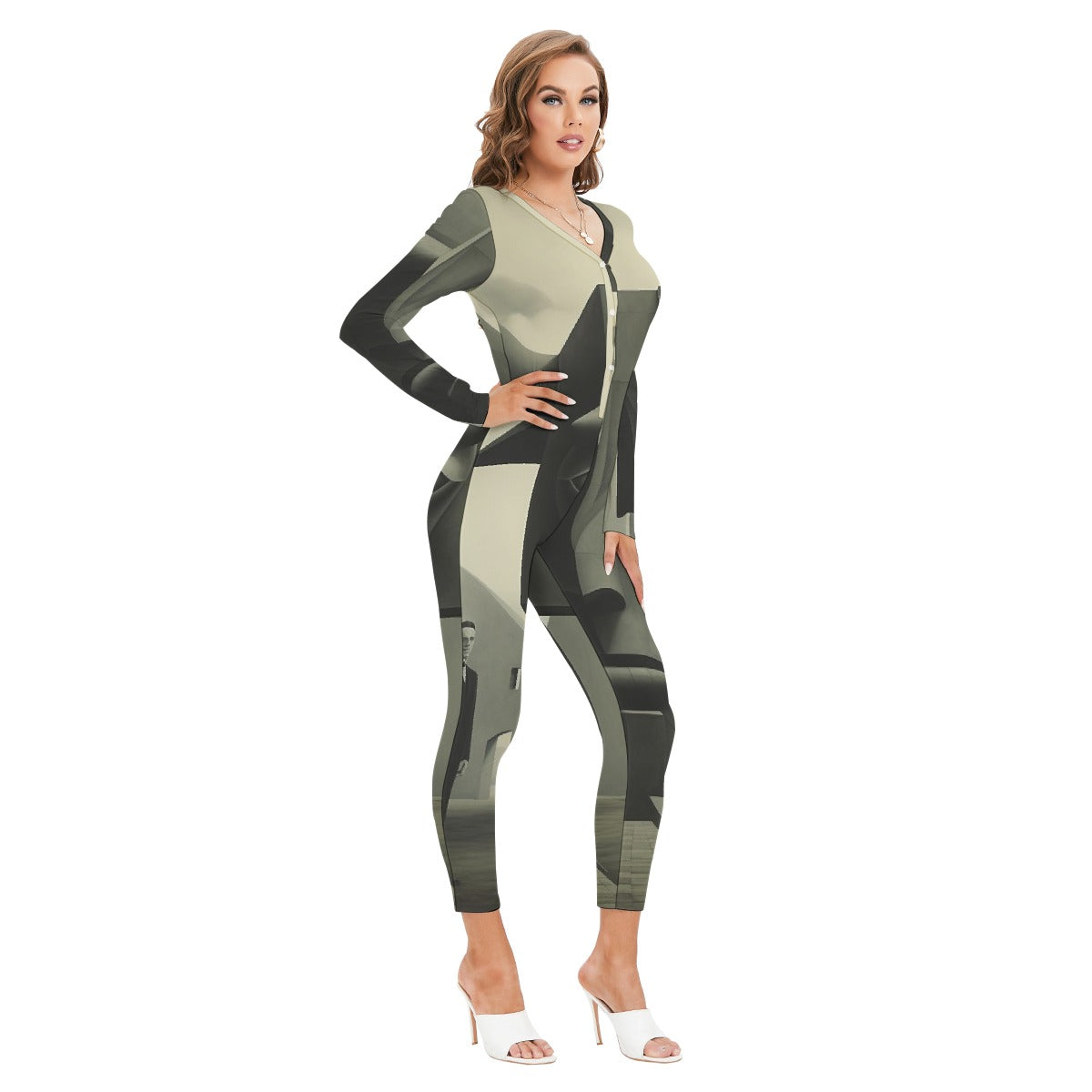 All-Over Print Women's Plunging Neck Jumpsuit