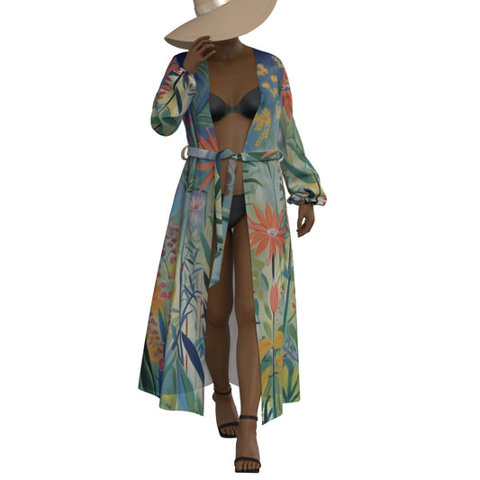 All-Over Print Women's Lace-up Chiffon Robe