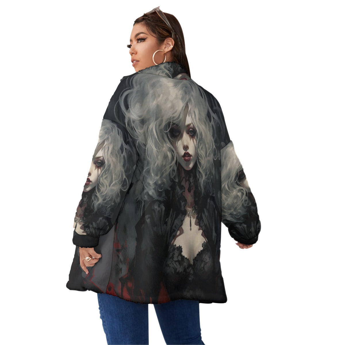 All-Over Print Unisex Borg Fleece Stand-up Collar Coat With Zipper Closure(Plus Size)