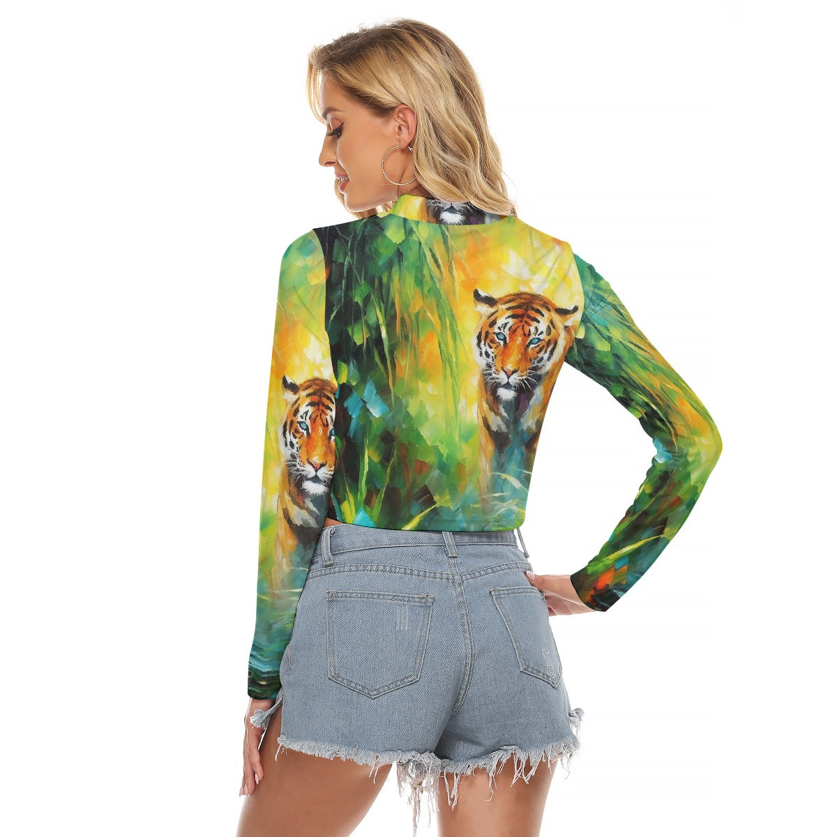 All-Over Print Women's Hollow Chest Keyhole Tight Crop Top