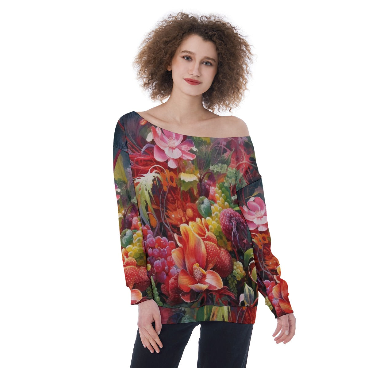 All-Over Print Oversized Women's Off-Shoulder Sweatshirt